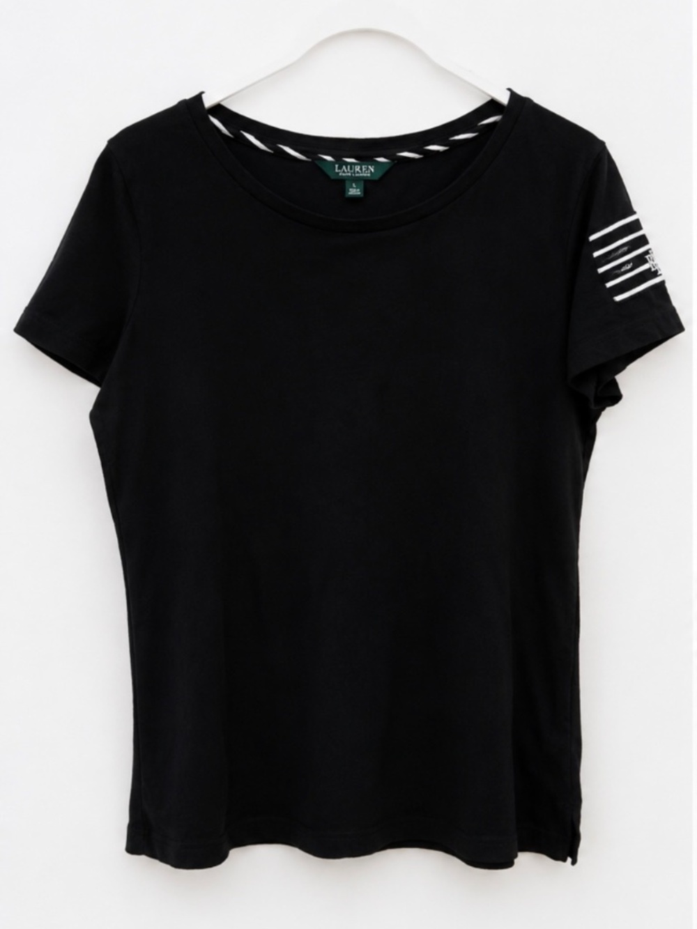 Lauren Ralph Lauren Women’s Black RLR Logo Sleeve Cotton T-Shirt Size L